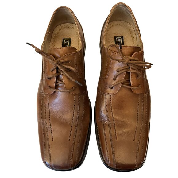 Stacy Adams Mens Square-Toe Leather Oxford Dress Shoes Tan Lace-Up Size 10.5M - Picture 4 of 11